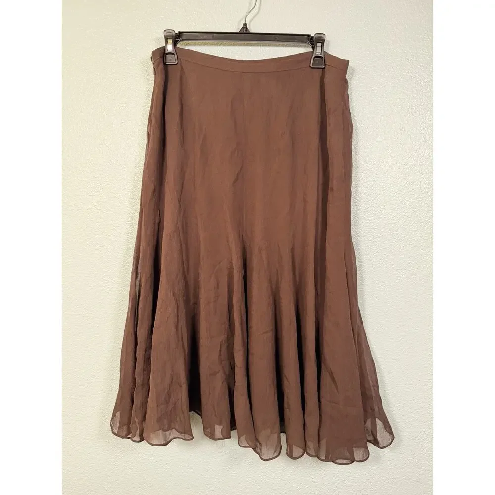 Jones New York Collection Women’s 10 100% Silk Brown Midi Skirt Flowy Boho